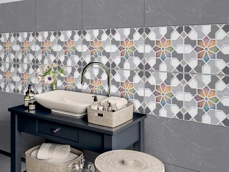 Countertop washbasin with artistic tile accent